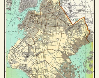 New York City Map Brooklyn Maps 1895 map of Brooklyn New York Print Poster