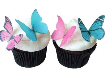 Edible Butterflies - CUPCAKE TOPPERS - Edible Butterflies in 24 Fuchsia and Turquoise - Cupcake Supply Shop, Cupcake Decorating