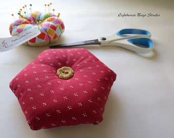 Hexagonal Pincushion - Vintage Red Fabric