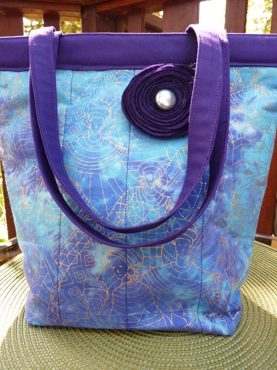 Items similar to Handcrafted Snap Handle Blue and Purple Purse / Tote ...
