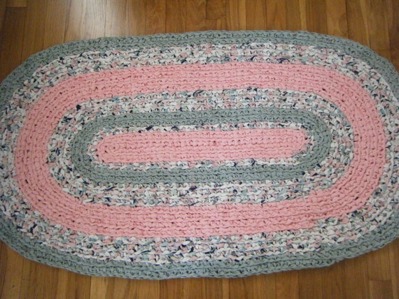 Handmade Fabric Rug in Pink and Green Area Rug For Etsy