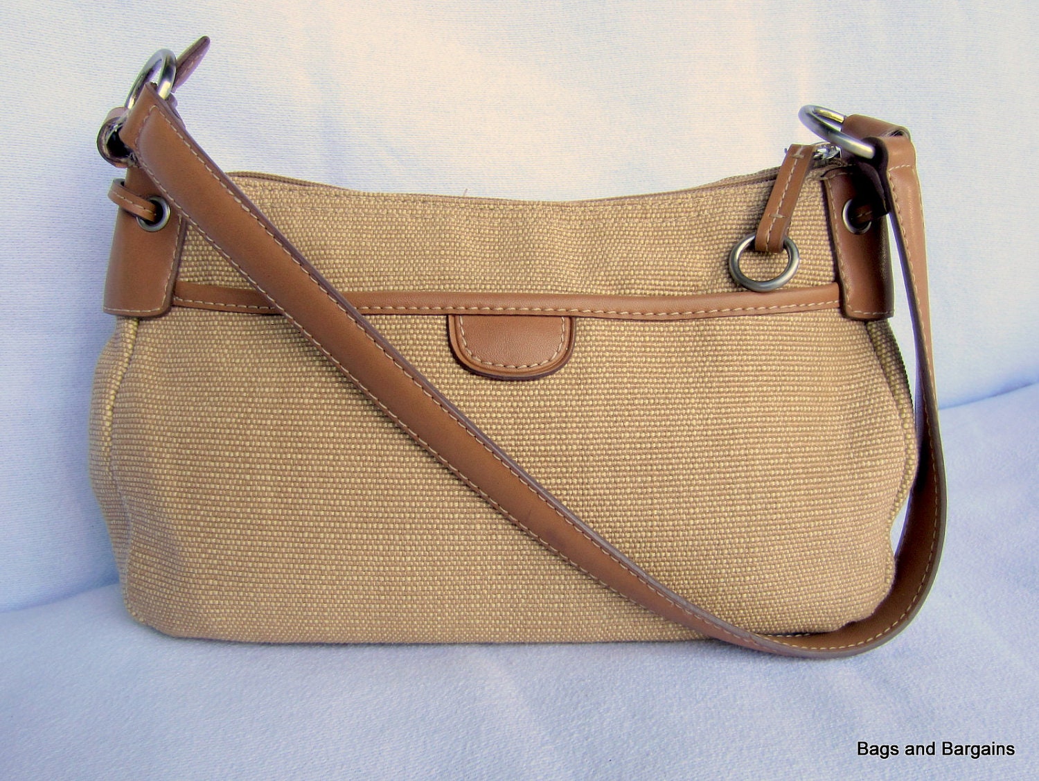 FOSSIL 1954 Summer Khaki Canvas Shoulder Bag Purse Tan Leather