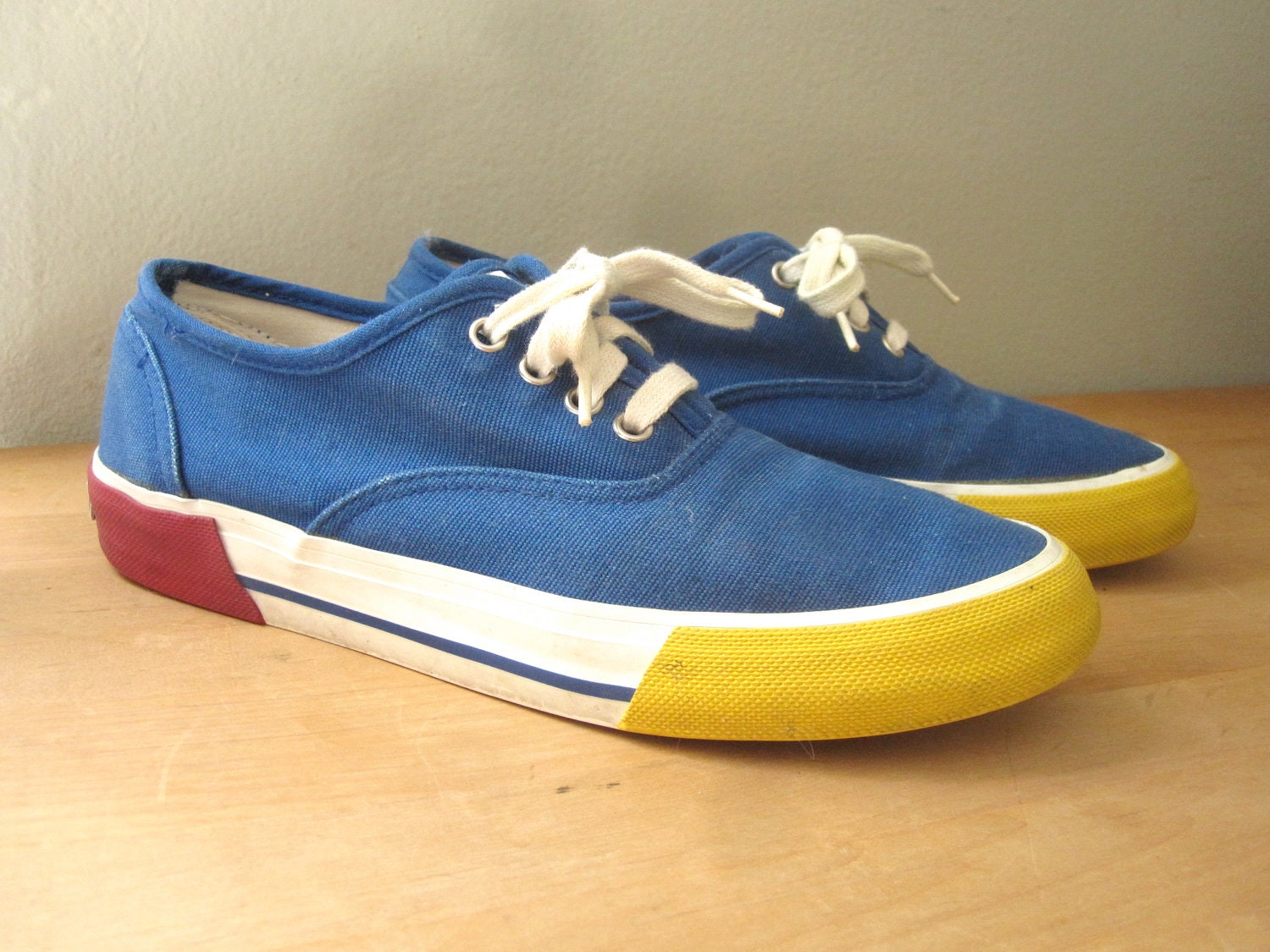 Esprit Blue Canvas Tennis Shoes with Red and Yellow Detail