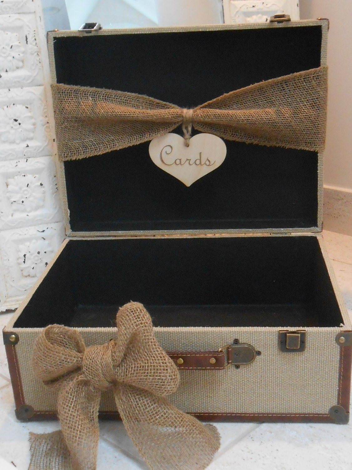 Burlap Suitcase Wedding Card Box / Wedding Cardholder / Card