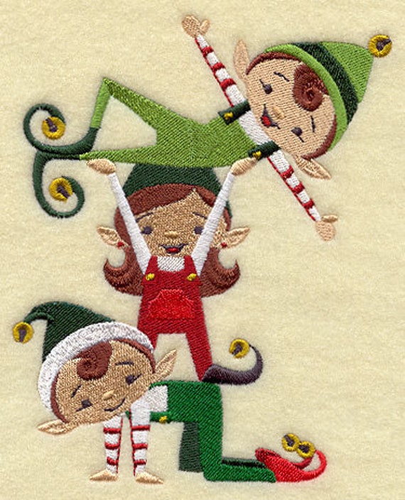 Holiday Helpers Elves Embroidered Flour Sack Hand/Dish Towel
