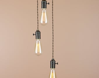 Industrial Chandelier Studio Lighting - Edison Light Bulbs - Oil Rubbed Bronze Finish - Reproduction Cloth Wire