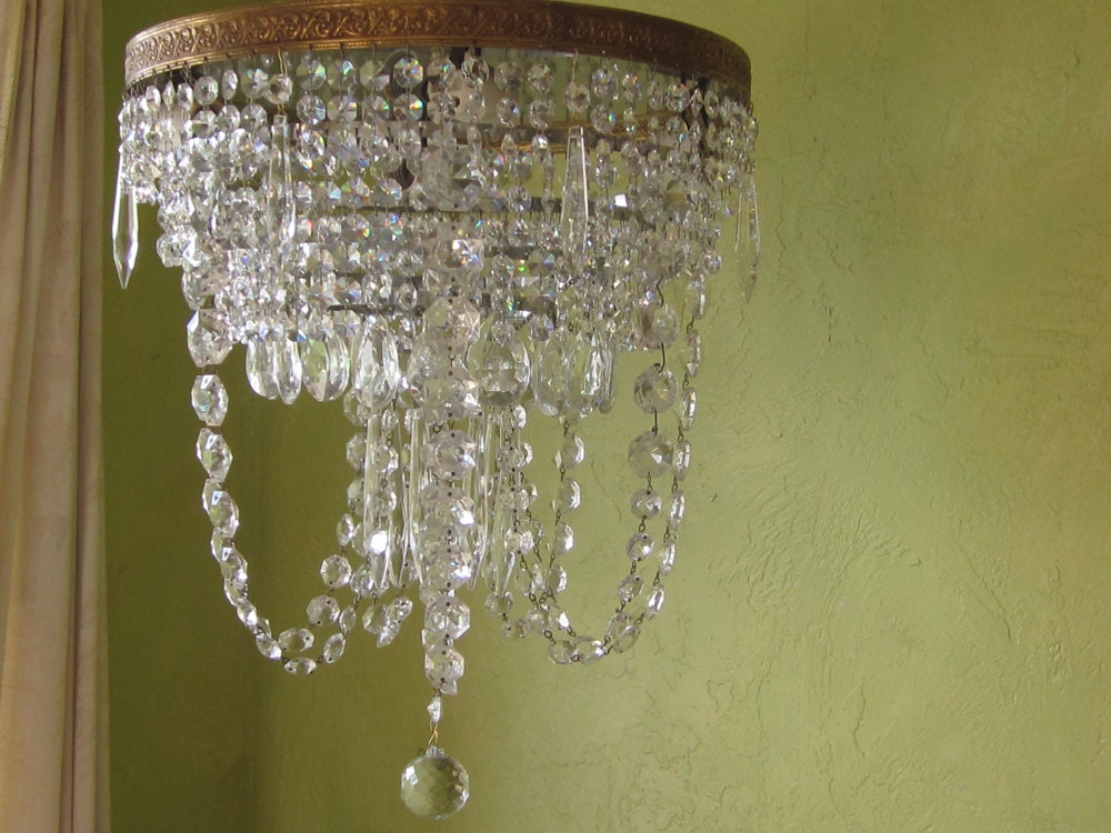 Vintage Crystal Ceiling Light Large Flush Mount Custom Prism