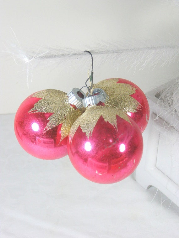 vintage pink mercury glass ornaments shiny brite glitter set 3 vintage pink mercury glass ornaments shiny brite glitter set 3