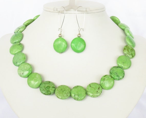 Green Turquoise Necklace & Earrings - Green Statement Necklace - Bridesmaid