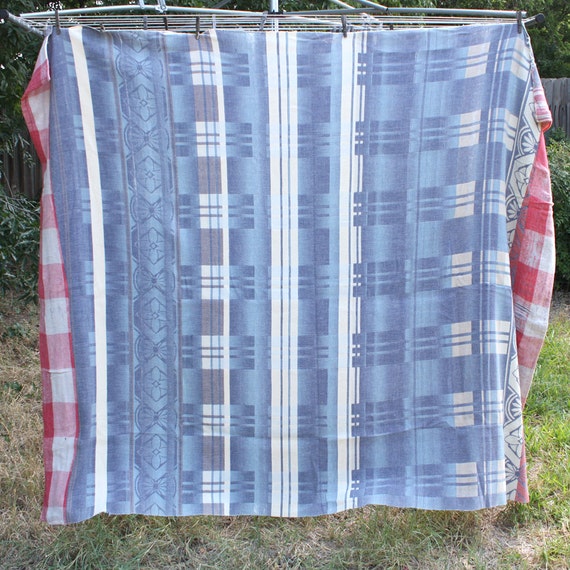 Vintage Cotton Camp Blanket Red White and Blue