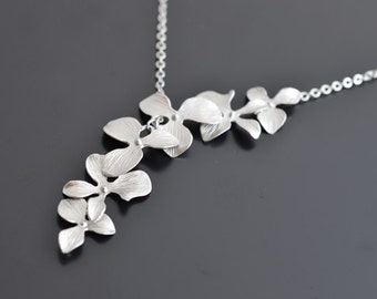 10% OFF, Beautiful lariat orchid silver necklace, Wedding necklace, Bridesmaid gift, Flower, Anniversary, Mother's Day Gift, Christmas gift
