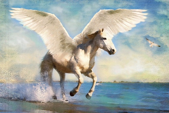 Items similar to Pegasus taking flight, greek mythology, pegasus ...