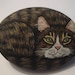 Brown tabby cat hand painted on a stone - pet rock.