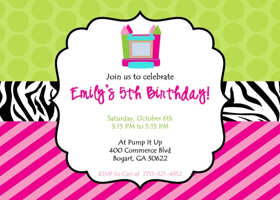 Printable Colorful Bounce House Birthday Party Invitation. Customized Invitation. Il_570xn
