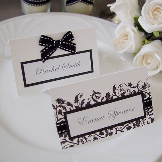 Modern Black & White Wedding Table Decor, Name Card / Place card / Escort card (Qty 100) - custom made