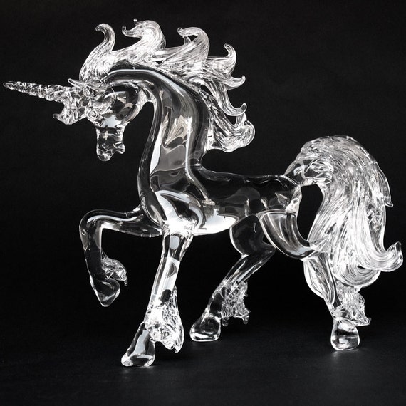 Unicorn Prancing Hand Blown Glass Crystal Figurine