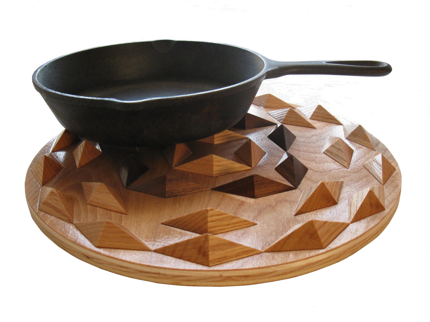 Wood decor hot pad. Round geometric trivet by hooknsaw on Etsy