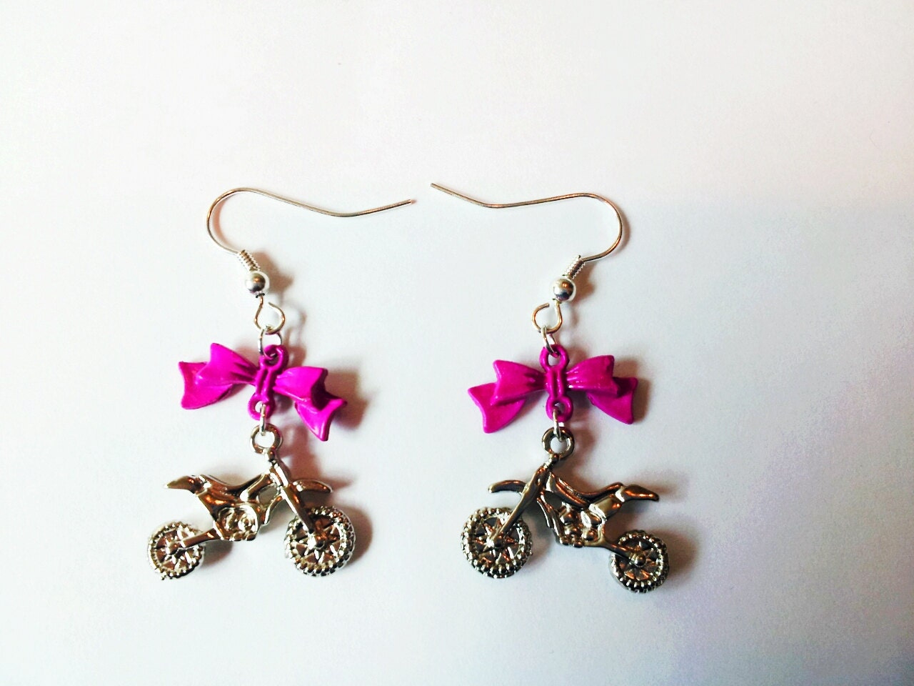 Dirt Bike earrings with Pink Bow