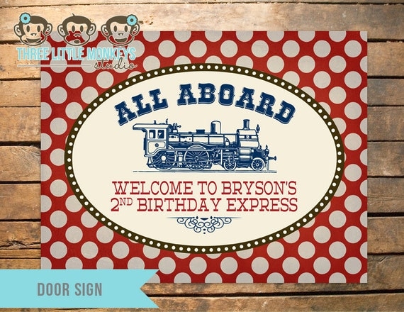 Personalized Vintage Train Party Door Sign Il_570xn