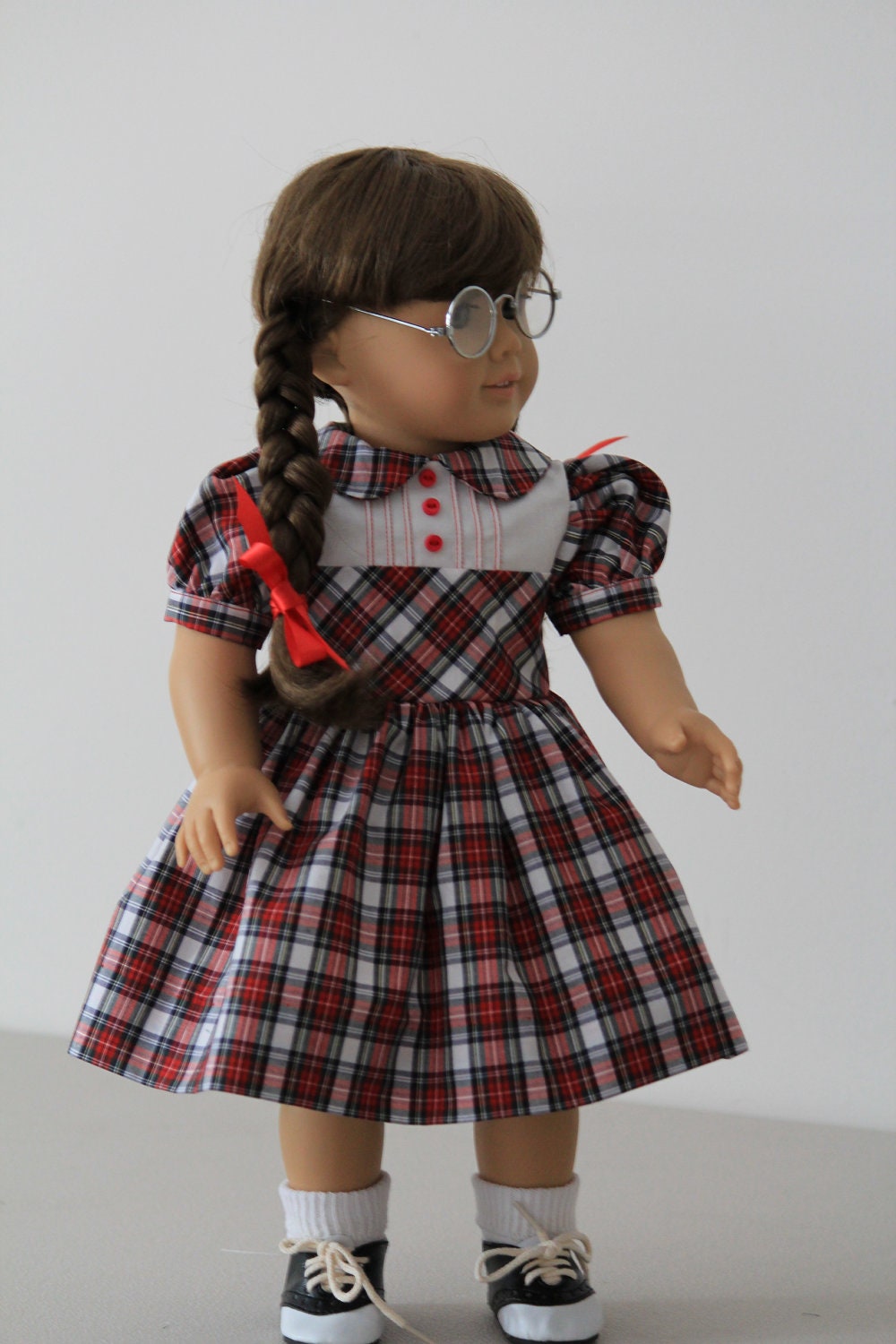 Dress for American Girl dolls Molly and Emily in red tartan