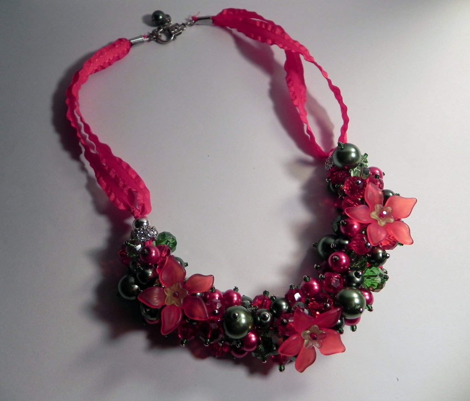 Christmas Flower Ribbon Beaded Necklace by SealedWithAKiss5891