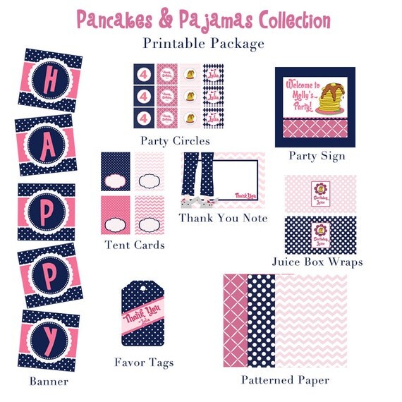 PANCAKES & PAJAMAS, CHEVRON Collection, Custom Printable- As Seen on Amy Atlas Events and Hostess with the Mostess Il_570xn