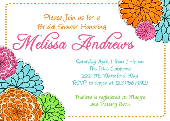 Mod Blooms Bridal Shower Invitation Printable Custom Floral Invite Il_570xn