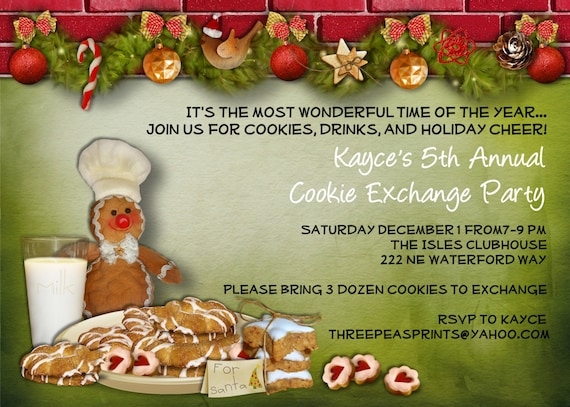 Christmas Cookie Exchange Swap Party Invitation Custom Printable by 3 ...