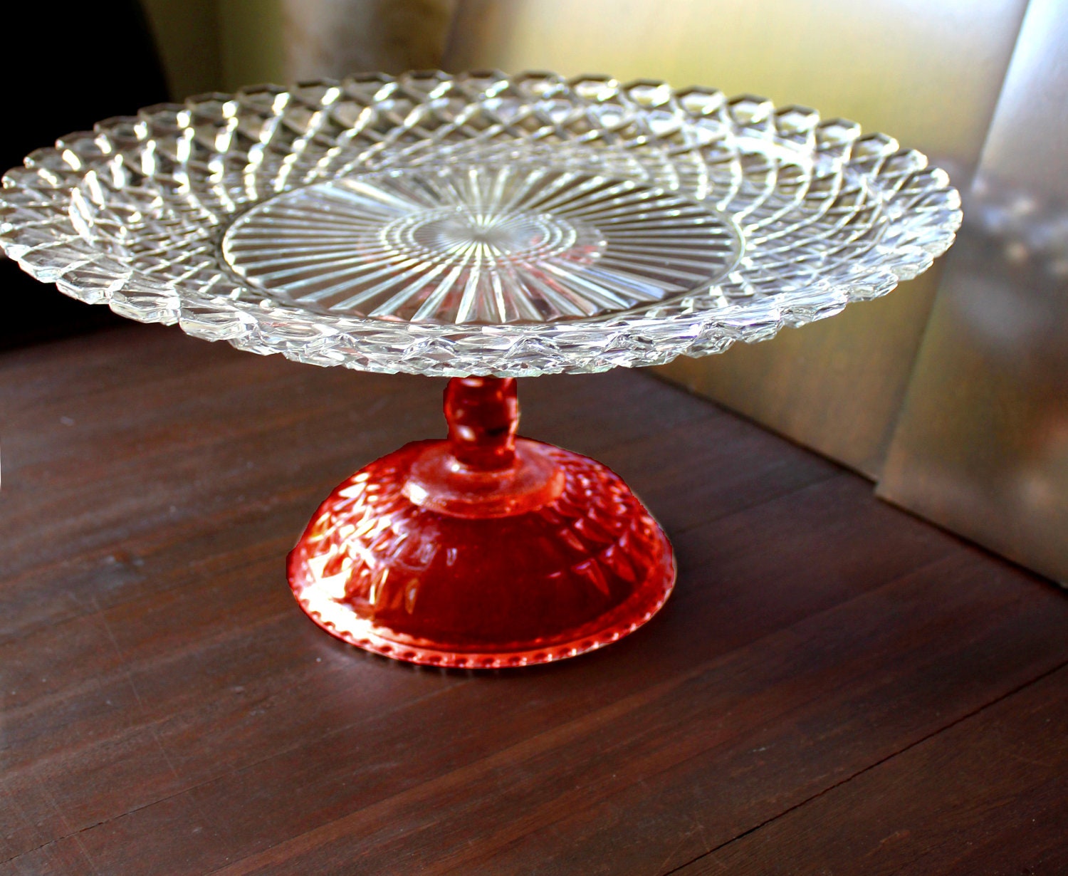 Red Cake Stand / Ruby Red Glass Cake Stand / Vintage Cake