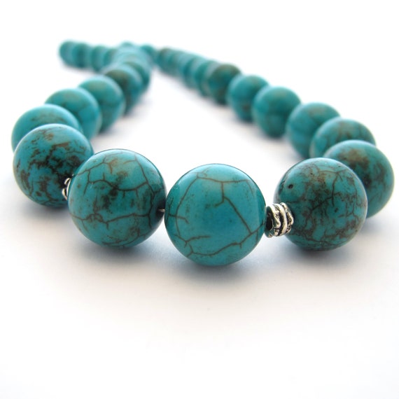 Items similar to Beaded Teal Necklace, Magnesite Stone on Etsy