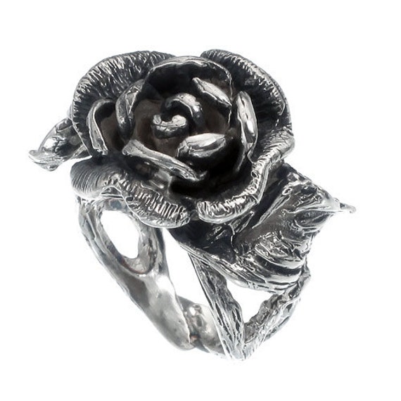 925 Sterling Silver Rose Flower Ring Big Size by jewelkingthai