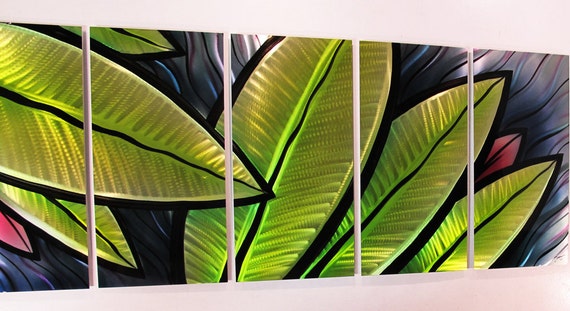 Large Metal Wall Art Panels Tropical Utopia Green by DV8Studio