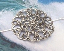 Broche Ronde Fleur En Argent Sterling - Occasion - Bijou Vintage Argenté