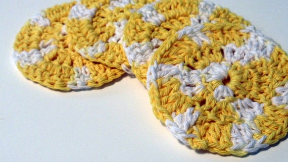 Crocheted Coasters Trivets  White Yellow Sunshine