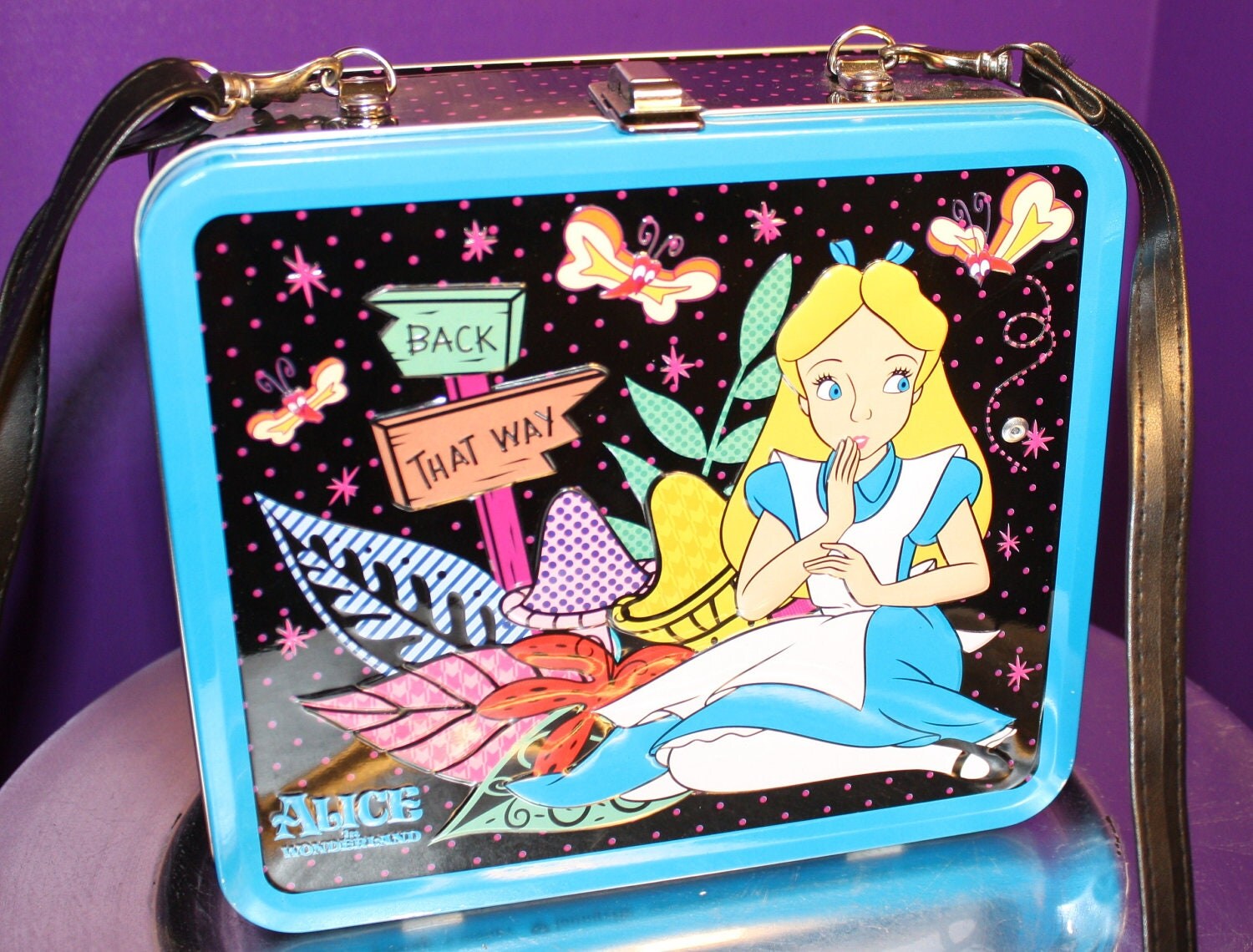 Altered metal lunch box Alice in Wonderland Purse