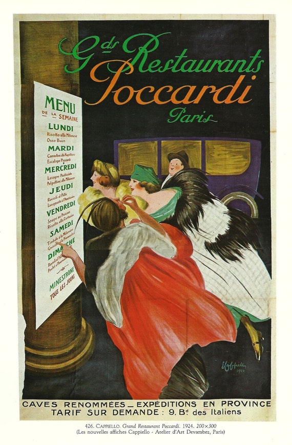 Antique French RESTAURANT advertising poster 1920s