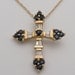 14K Yellow Gold Unique Diamond & Sapphire CROSS Pendant Necklace 18" Chain