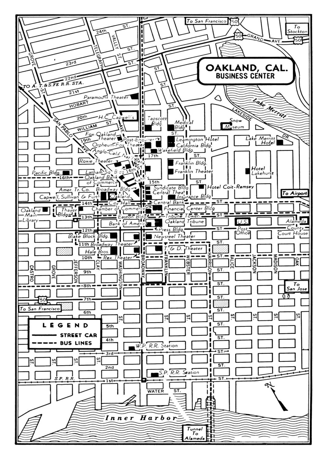 1949 Vintage Map of Downtown Oakland California 11x17 Print