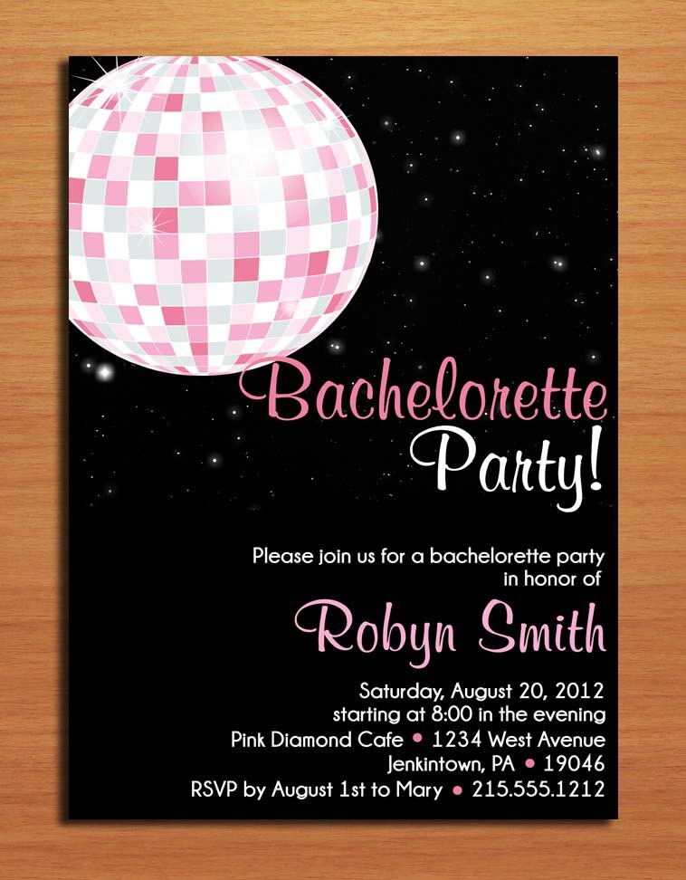 Pink Disco Ball Bachelorette Party Customized Printable Invitations Pink disco ball bachelorette party customized printable invitations