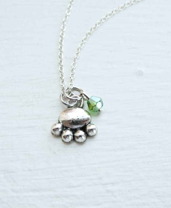 Pet Paw Necklace Custom Birthstone Jewelry Sterling Silver