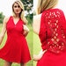 Vintage 1980s Bright Red Lace Embroidered Back Party Dress