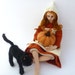 RESERVED for Dee - Art doll cloth girl soft sculpture needlefelt pumpkin black cat Bounty