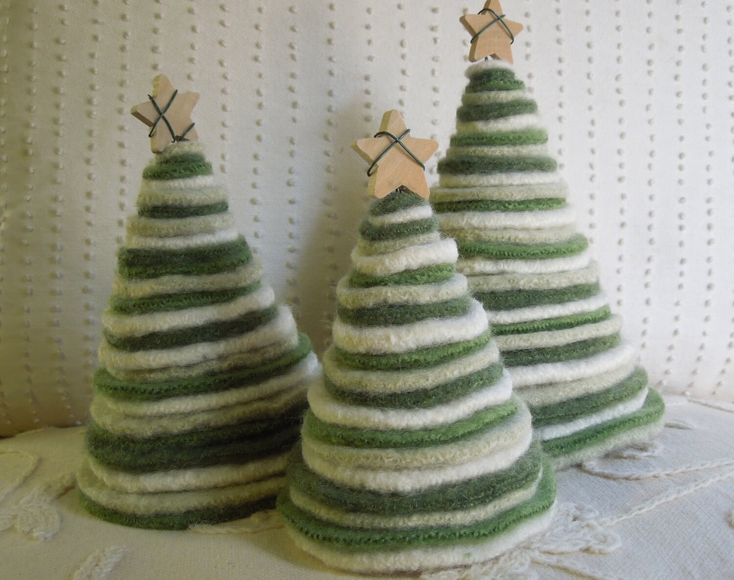 Holiday Trees from Felted Wool Sweaters Greens and White