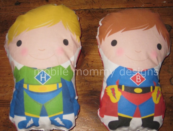 Super Hero Boy Plush Doll Personalized with Your Child's Initial (Choice of brown or blonde hair) Eco Friendly