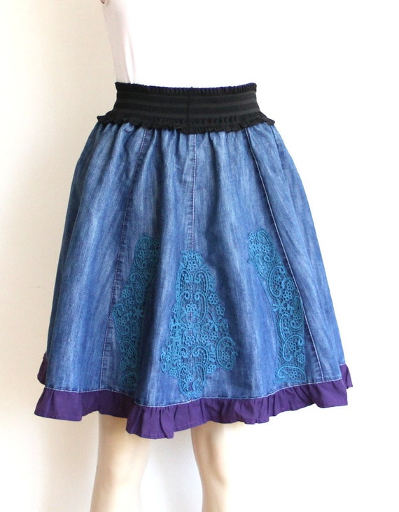 Items similar to Denim Skirt ,Reconstructed, recycled Denim Skirt ...