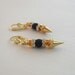 Beaded Dangle Earrings Gold Plated Matte Black Shiny Topaz Brown Sparkling Rhinestone Crystal Leverback Elegant Jewelry Modern Spike