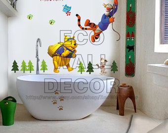 PEEL and STICK Kids Nursery Removable Vinyl Wall Sticker Mural Decal Art - Winnie the Pooh and Tiger Swinging II