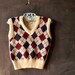 vtg kids vest, size 4, argyle red and navy blue on cream, school prep, by sears
