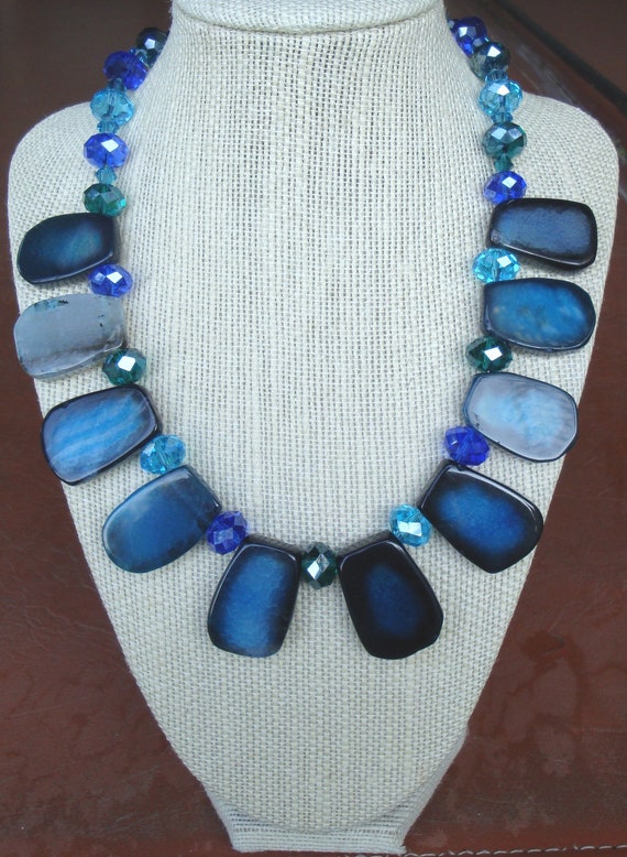 Items similar to Blue Agate with glass spacers on Etsy
