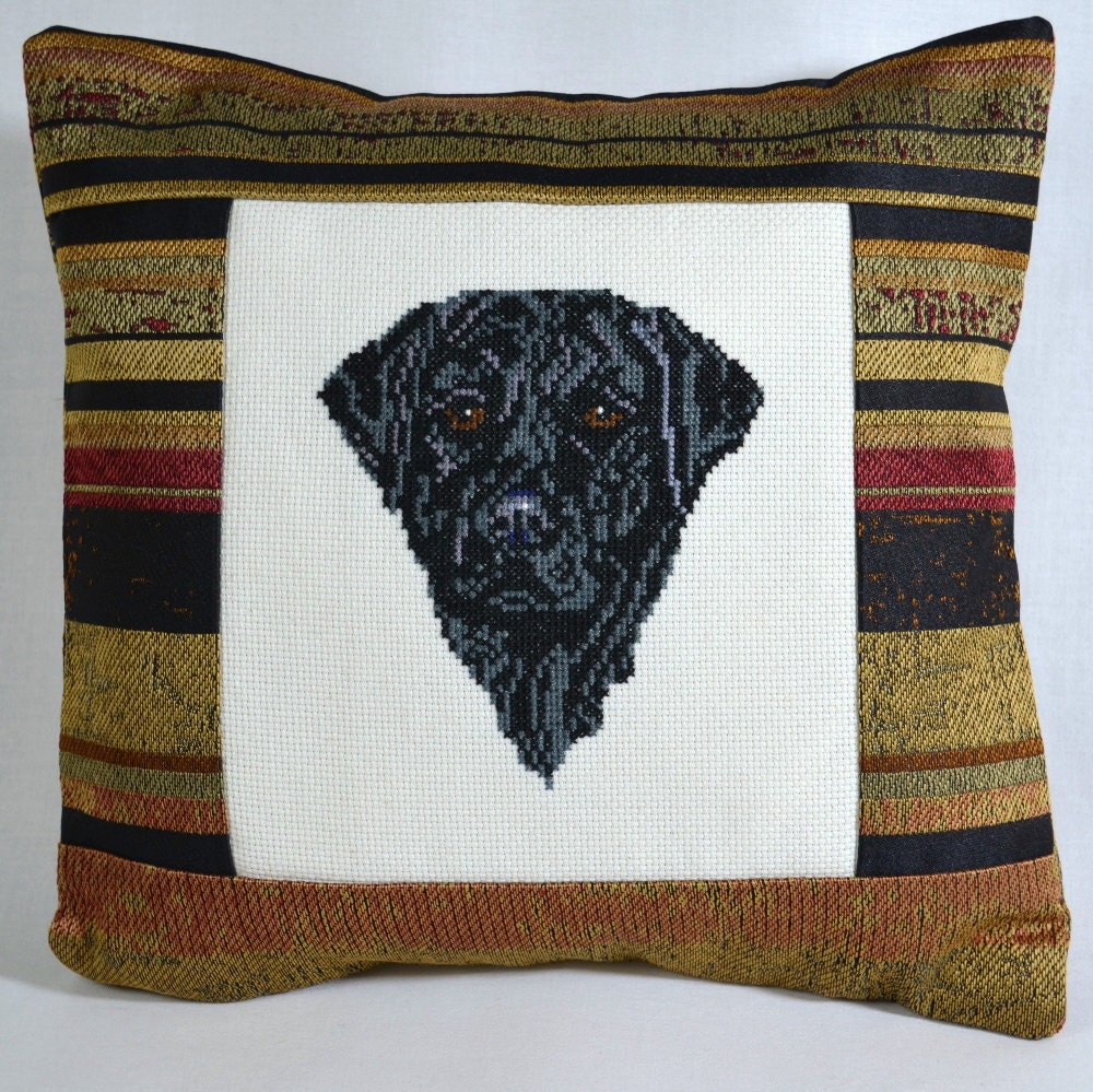 Black Labrador Retriever Cross Stitch Pillow Cover by CopperNugget